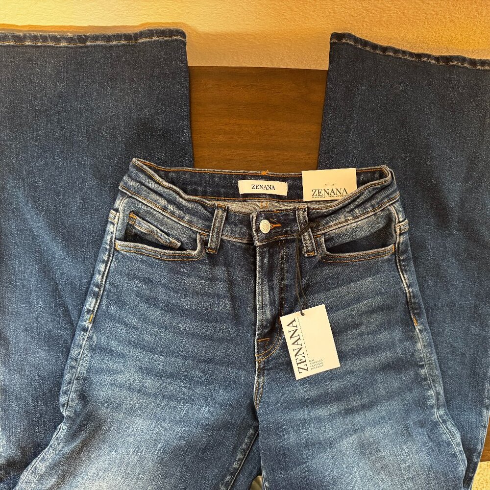 NWT Zenana Dark Wash Wide Leg Jean Sz 27